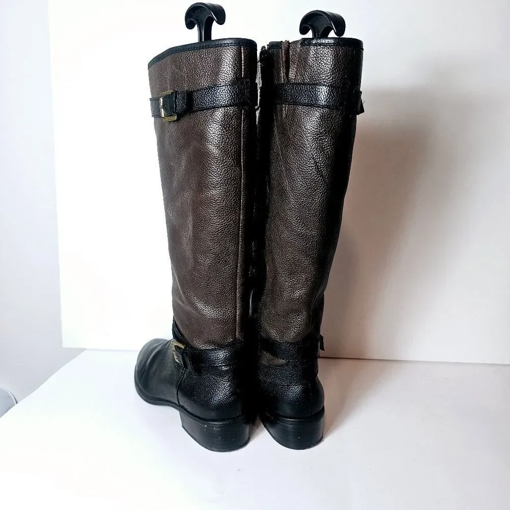 90s Lauren Ralph Lauren Mariella Pebbled Leather Two Tone Riding Boots Size 8